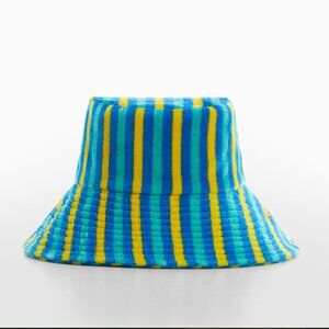NWT Mango x Simon Miller Striped yellow and blue terry cloth bucket hat